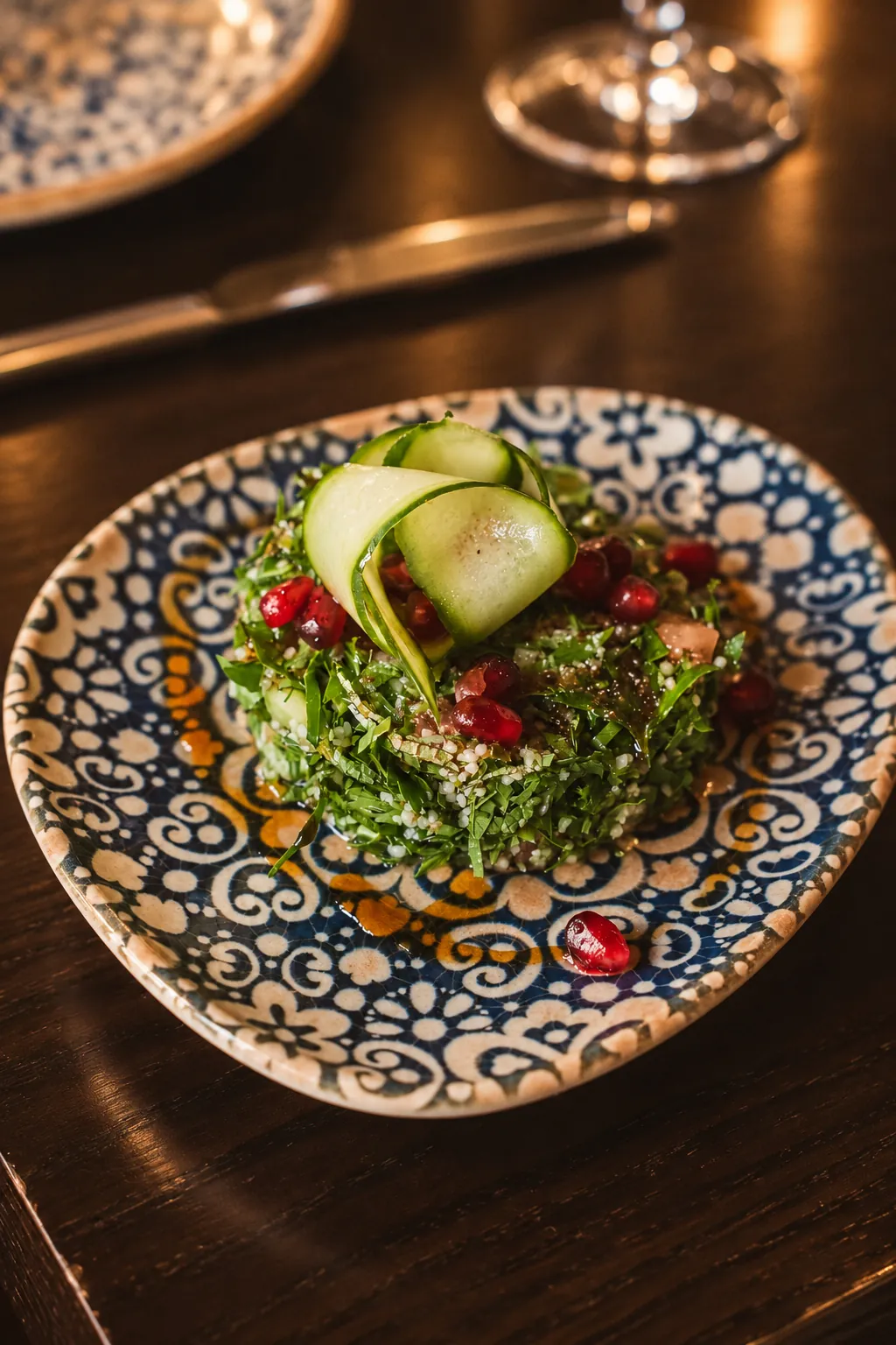 Salat mit Granatapfel auf Iznik-Teller